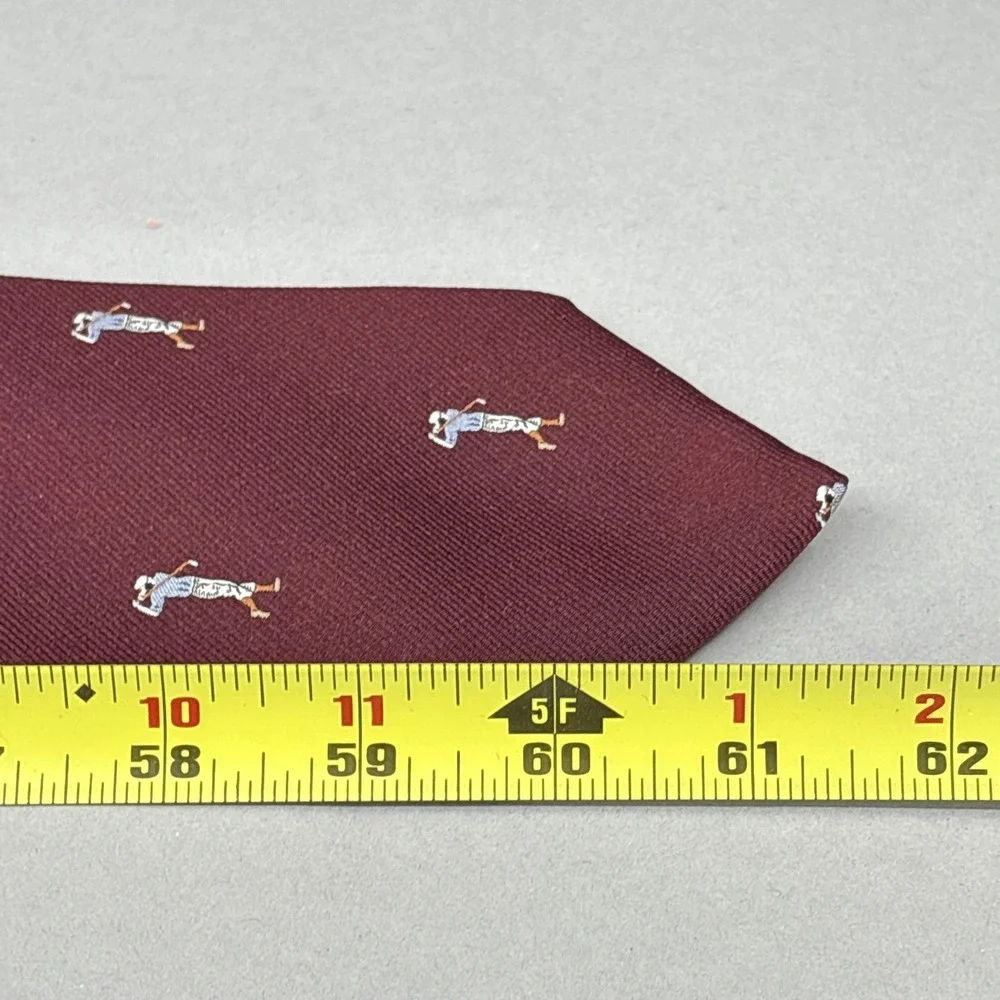 Allen Edmonds Tie Mens Burgundy Silk Golf Golfer‎ Print Necktie Handmade USA